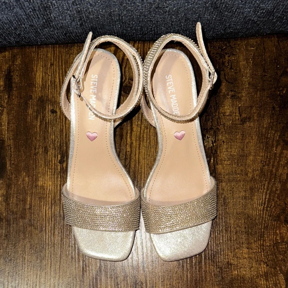 Steve Madden Kids J-Skyla Rhinestone Heeled Sandals Metallic Silver size - K3